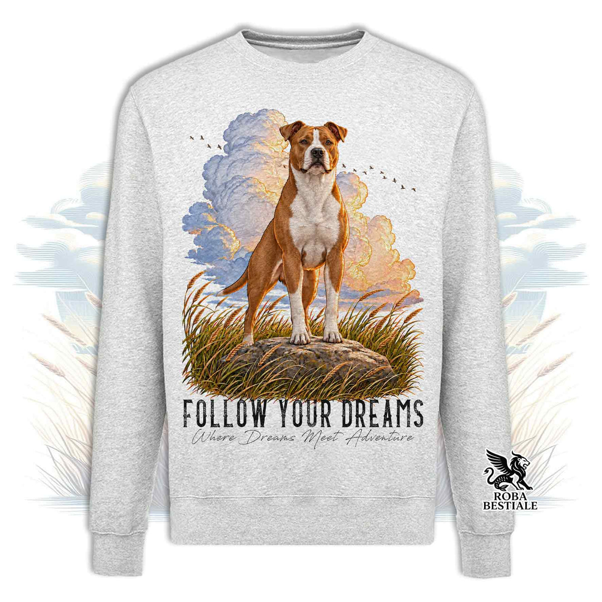 Felpa AMERICAN STAFFORDSHIRE TERRIER Bianco e Rosso - Girocollo - Collezione Dream