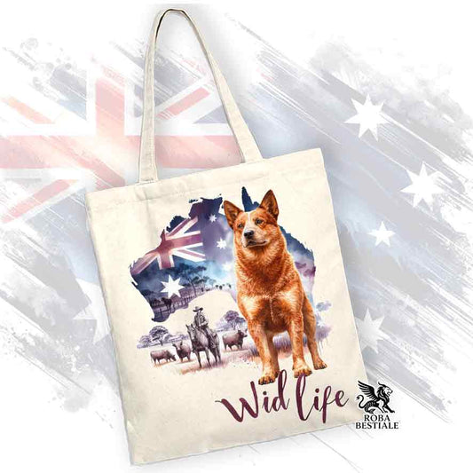 Borsa Tote Bag, stampata con un Australian Cattle Dog, grafica Australian Wild Life