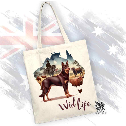 Borsa Tote Bag, stampata con un Australian Kelpie, grafica Australian Wild Life