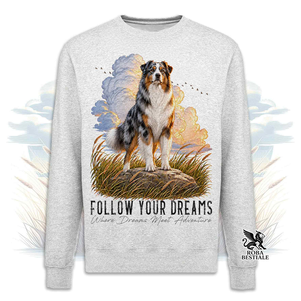 Felpa AUSTRALIAN SHEPHERD Blue Merle - Girocollo - Collezione Dream