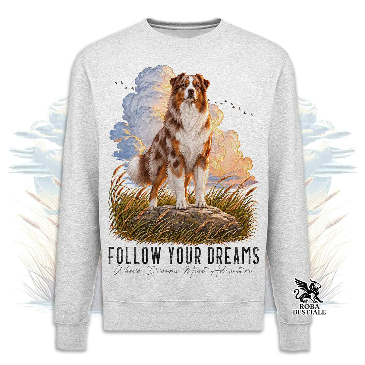 Felpa AUSTRALIAN SHEPHERD Red Merle - Girocollo - Collezione Dream
