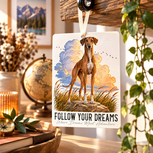 Car Air Freshener QUOTES "DREAM" - AZAWAKH - Felt, with cord - 7.5 x 10 cm