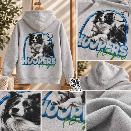 Felpa BORDER COLLIE Bianco e Nero - Cappuccio e Cerniera - Collezione Hoopers Player