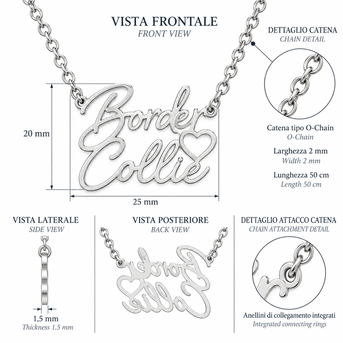 Collana BORDER COLLIE - Collezione Cuoricino by Kira Pet Jewelry