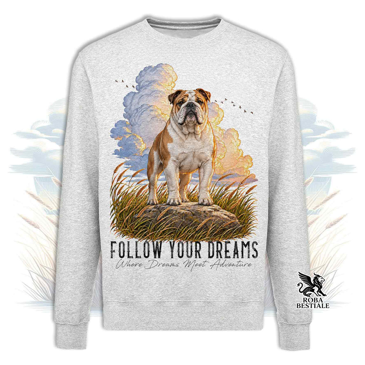 Felpa BULLDOG INGLESE Bianco Fulvo - Girocollo - Collezione Dream