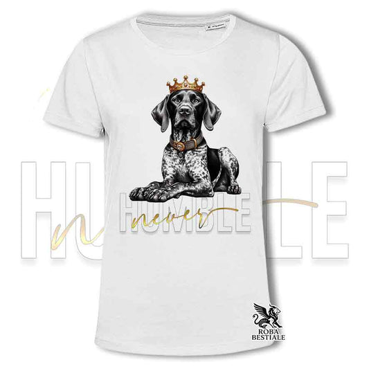 T-shirt stampata con un Kurzhaar, colore bianco con grafica Never Humble