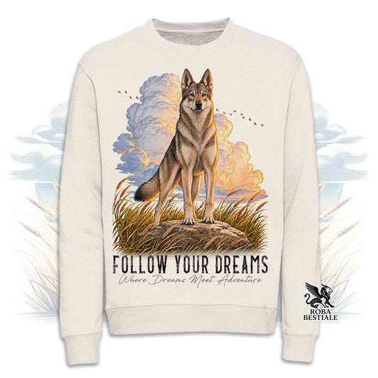 Sweat-shirt d'hiver QUOTES "DREAM" - CHIEN LOUP TCHÉCOSLOVAQUE - Col rond, Unisexe - Blanc cassé, Blanc ou Gris - du XS au 3XL