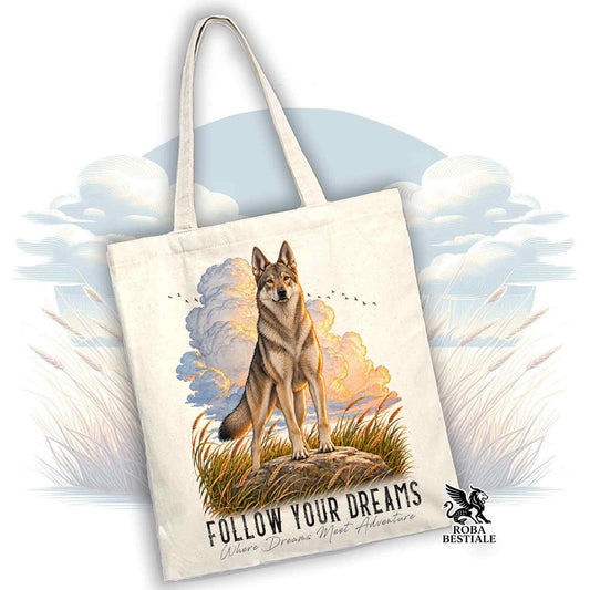 Cabas CITATIONS "RÊVE" - CHIEN LOUP TCHÉCOSLOVAQUE - 100% Coton - Blanc ou Beige