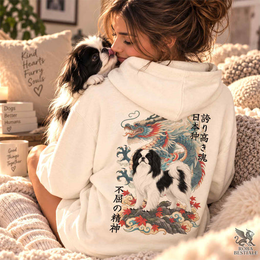Felpa CHIN GIAPPONESE Bianco e Nero - Cappuccio e Tasconi - Collezione Dragon