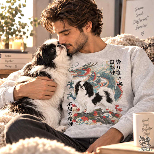 Felpa CHIN GIAPPONESE Bianco e Nero - Girocollo - Collezione Dragon