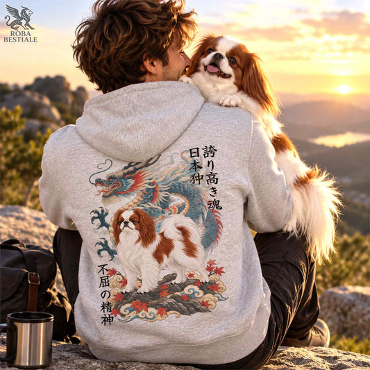 Felpa CHIN GIAPPONESE Bianco e Rosso - Cappuccio e Tasconi - Collezione Dragon