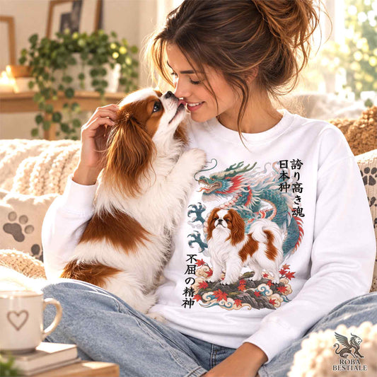 Felpa CHIN GIAPPONESE Bianco e Rosso - Girocollo - Collezione Dragon