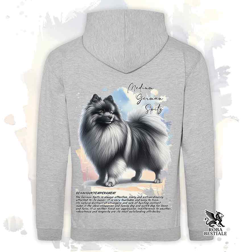 Felpa con cappuccio Spitz Tedesco Medio grigio sfumato, colore grigio con grafica Behavior