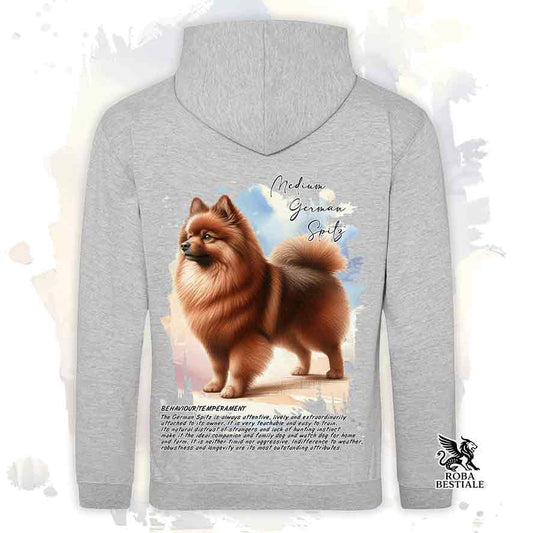 Felpa con cappuccio Spitz Tedesco Medio marrone, colore grigio con grafica Behavior