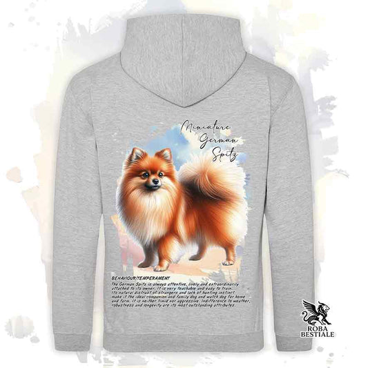 Felpa con cappuccio Spitz Tedesco Piccolo arancio, colore grigio con grafica Behavior