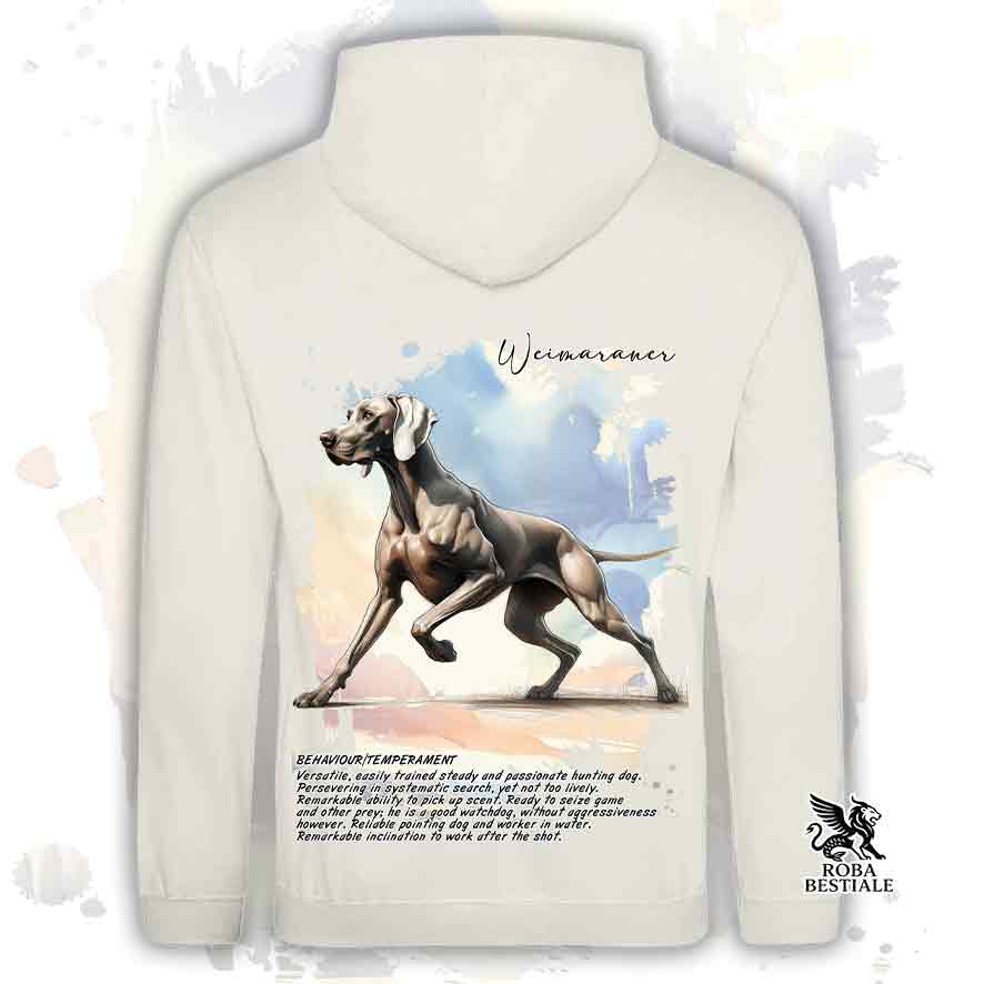 Felpa con cappuccio Weimaraner grigio capriolo colore beige con grafica Behavior