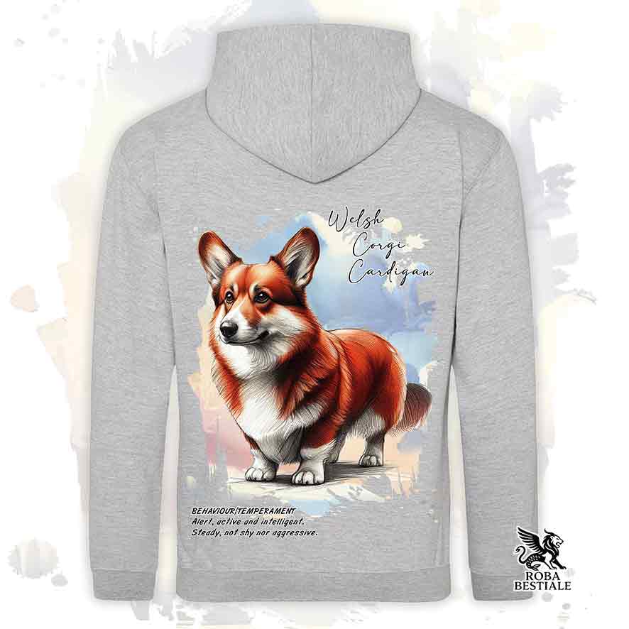 Felpa con cappuccio Welsh Corgi Cardigan colore grigio con grafica Behavior