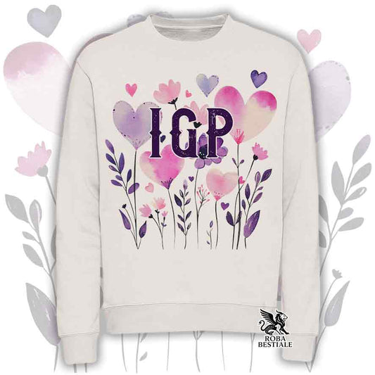 Felpa girocollo beige stampata con una grafica dedicata all'Agility, collezione Candy