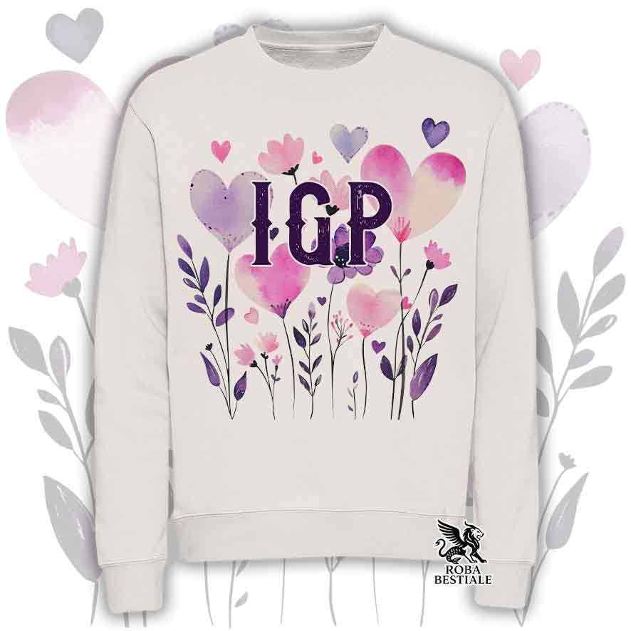 Felpa girocollo beige stampata con una grafica dedicata all'Agility, collezione Candy