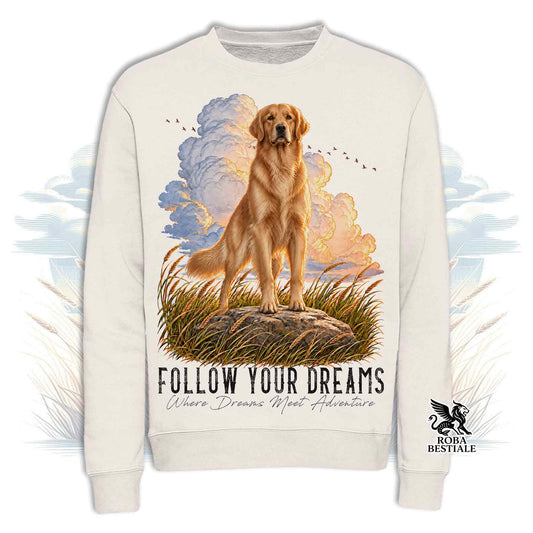 Sweatshirt d'hiver CITATIONS "RÊVE" - GOLDEN RETRIEVER - Col rond, Unisexe - Blanc cassé, Blanc ou Gris - du XS au 3XL