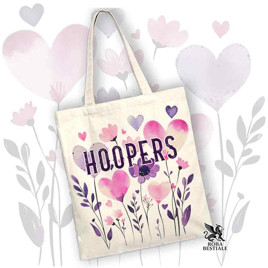 Borsa shopper beige stampata con una grafica dedicata all'Hoopers, collezione Candy