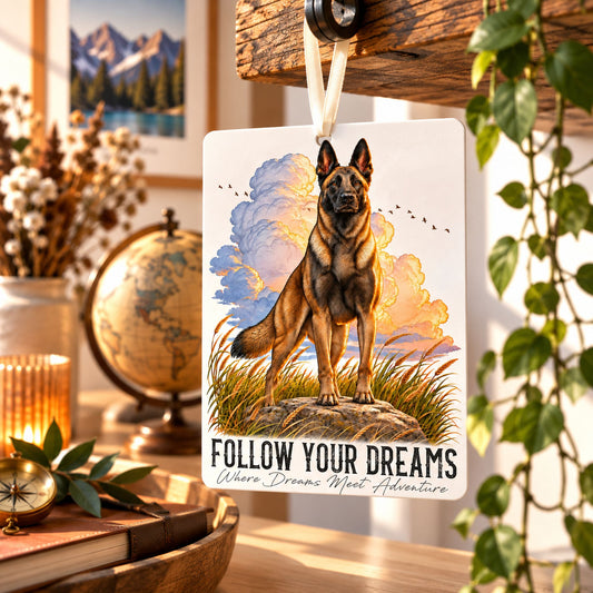 Car Air Freshener QUOTES "DREAM" - BELGIAN MALINOIS - Felt, with cord - 7.5 x 10 cm