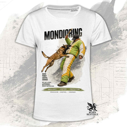 T-shirt bianca stampata con una grafica dedicata al Mondioring, collezione Zero DIstance