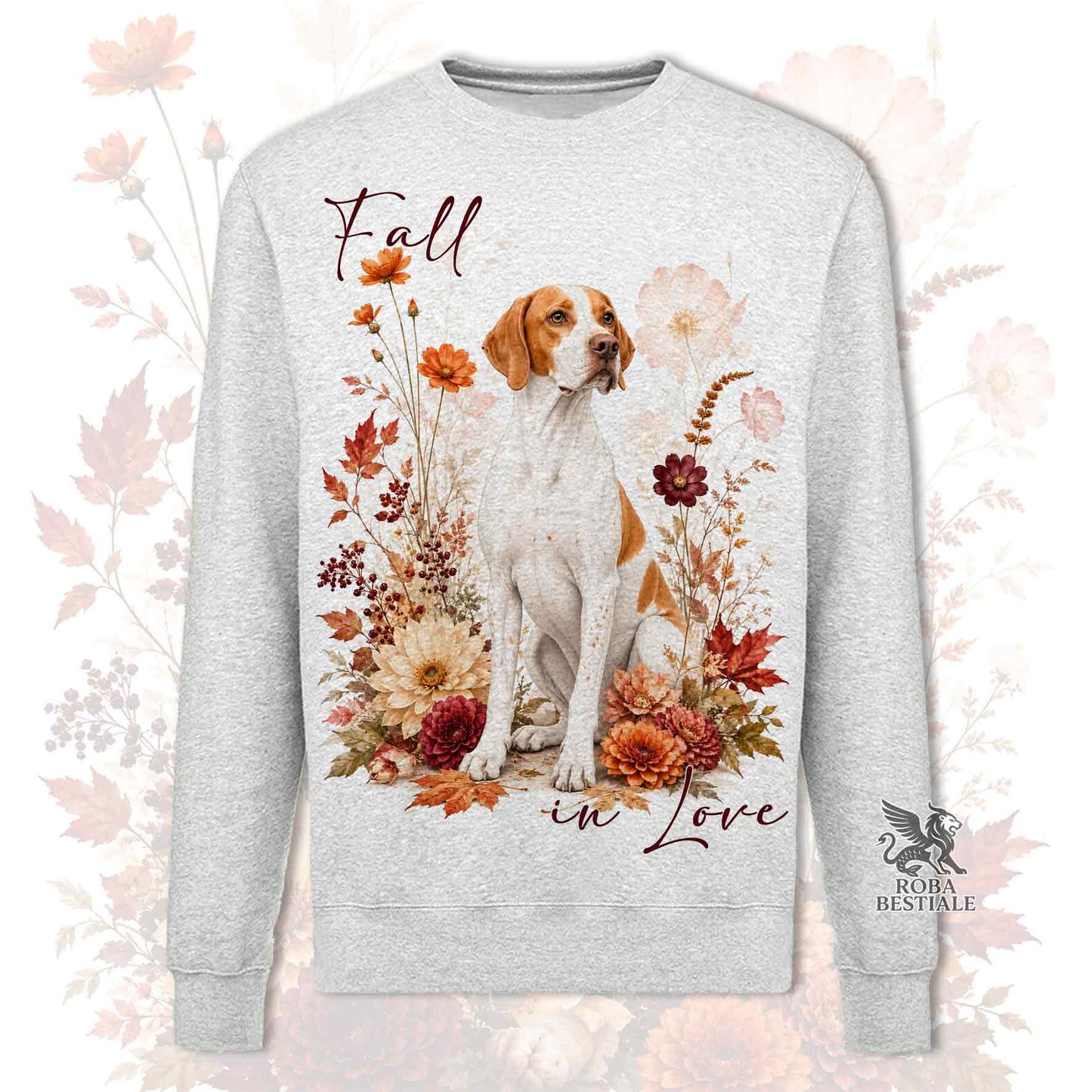 Felpa POINTER INGLESE Bianco e Arancio - Girocollo - Collezione Fall...in Love