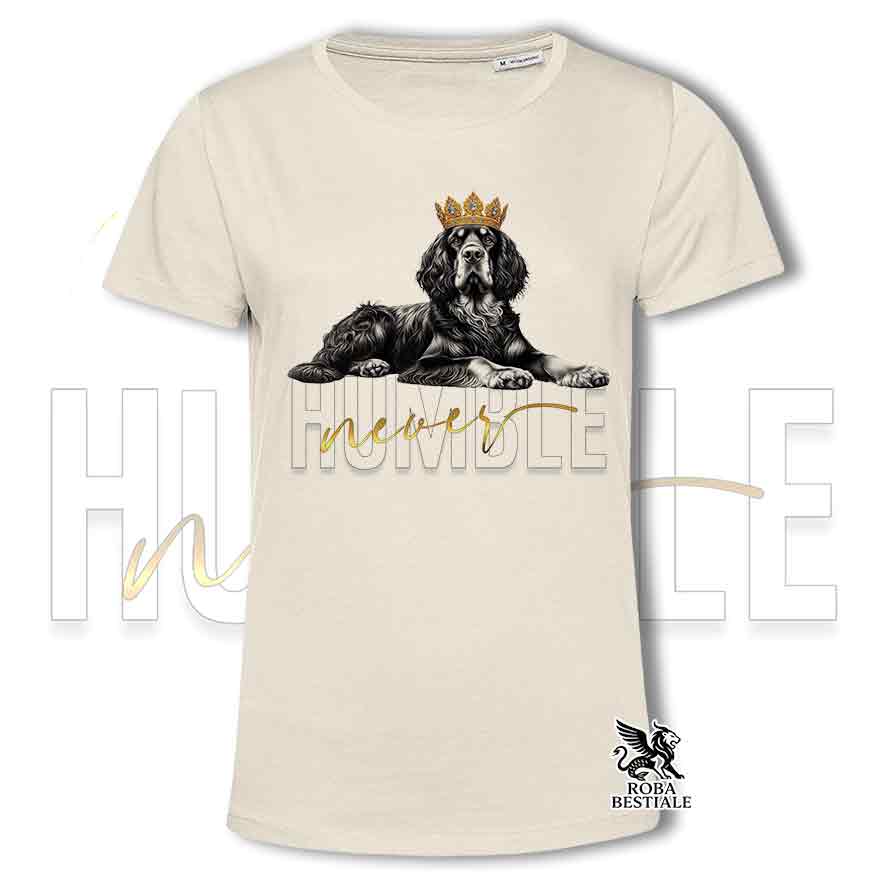 T-shirt beige stampata con un Setter Gordon con grafica Never Humble