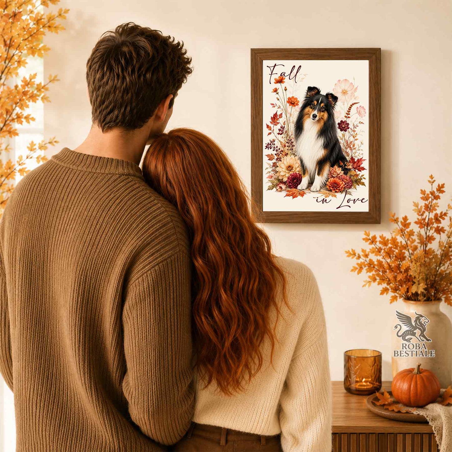 Quadretto SHETLAND SHEEPDOG Bianco e Nero - Collezione Fall...in Love
