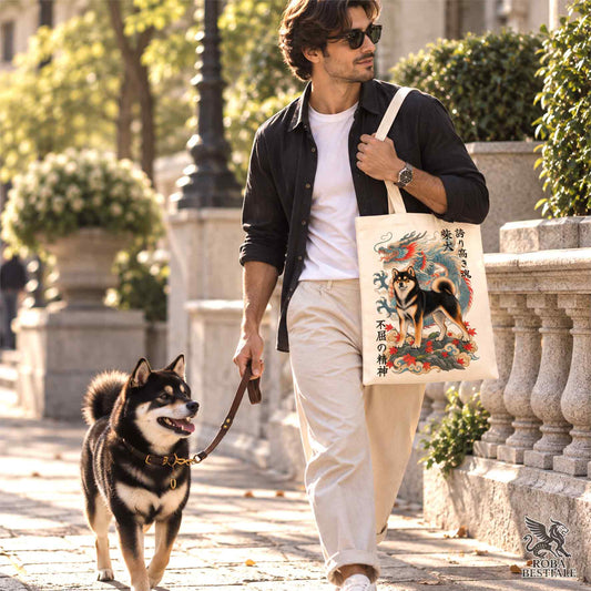Tote Bag SHIBA INU Nero Focato - Collezione Dragon