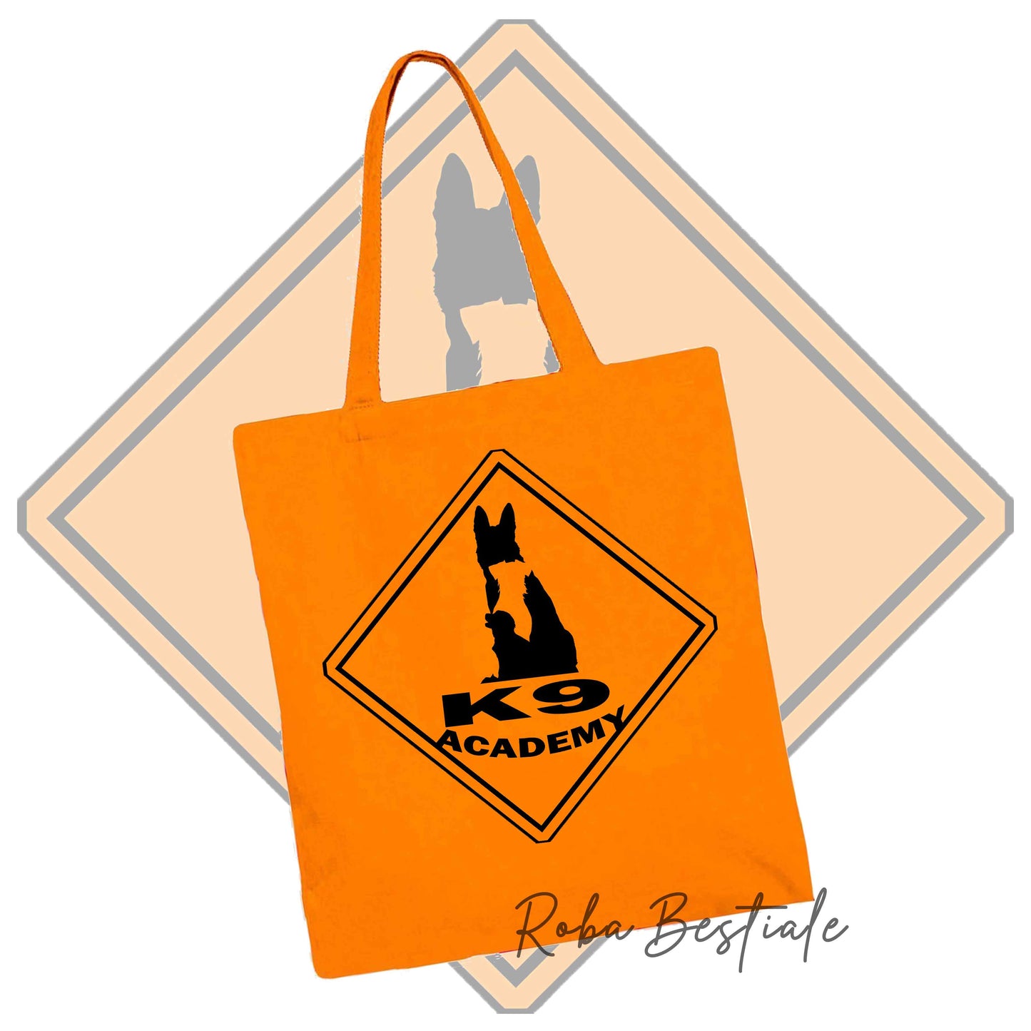 Shopper K9 ACADEMY - In tela di 100% Cotone - In colore ARANCIONE o BIANCO