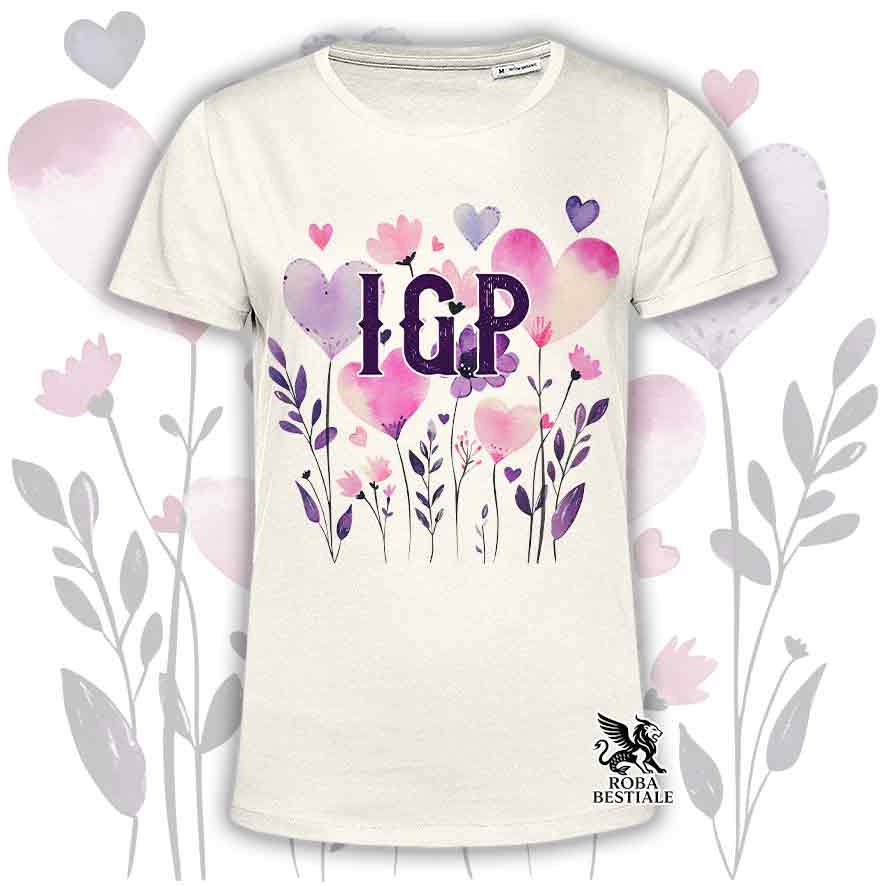 T-shirt beige stampata con una grafica dedicata all'IGP, collezione Candy