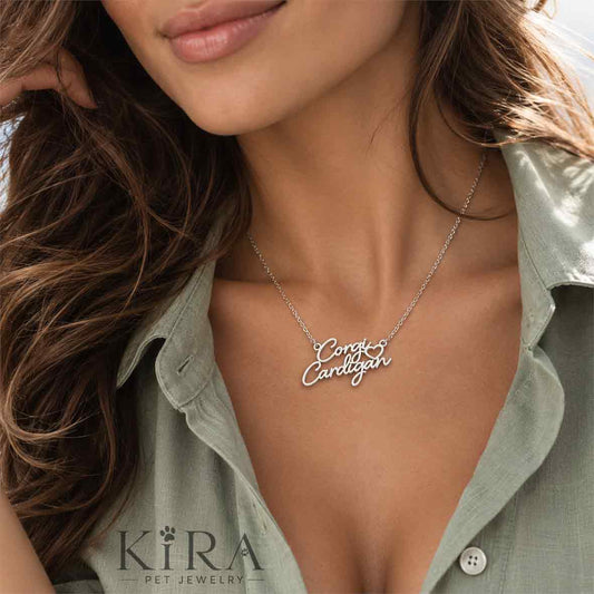 Collier KIRA PET JEWELRY - CORGI CARDIGAN - En acier inoxydable avec chaîne à mailles fines