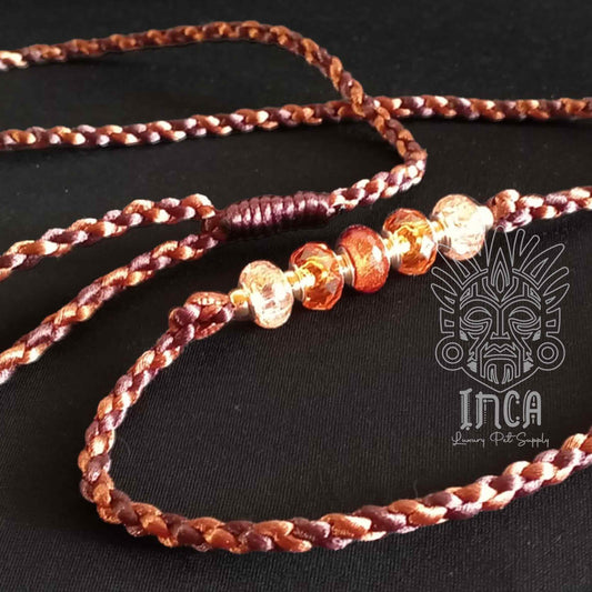 Guinzaglio da Show INCA LUXURY - In Raso Marrone e Bronzo, con perle e asola per collare - 1 mt