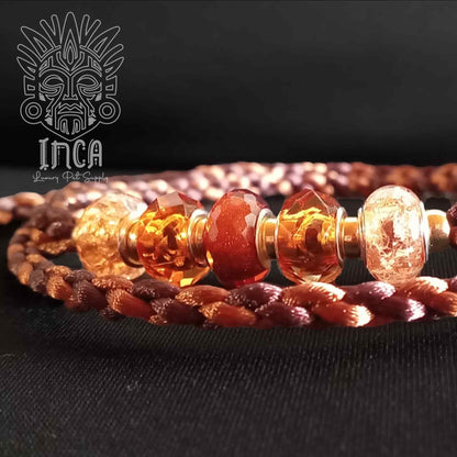Guinzaglio da Show INCA LUXURY - In Raso Marrone e Bronzo, con perle e asola per collare - 1 mt