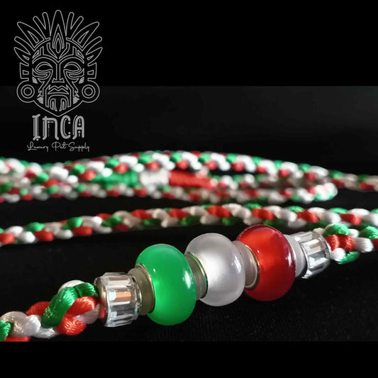 Guinzaglio da Show INCA LUXURY - Modello ITALY In Raso Tricolore, con perle e asola per collare - 120 cm