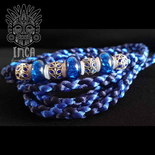 Guinzaglio da Show INCA LUXURY - In Raso Blue Royal e Blue Navy, con perle e asola per collare - 120 cm