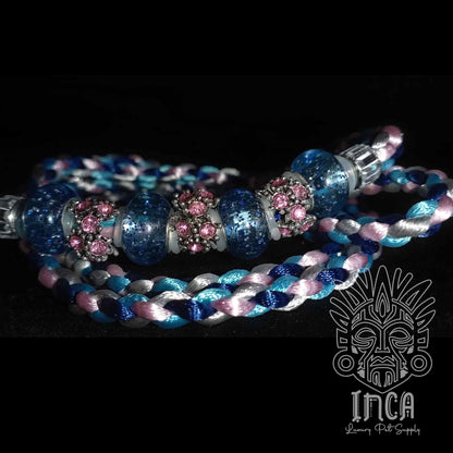 Guinzaglio da Show INCA LUXURY - In Raso Argento, Navy, Rosa e Azzurro - con perle e asola per collare - 1 mt