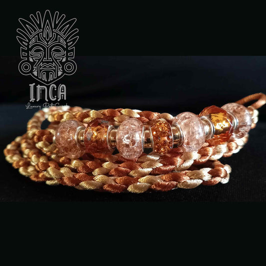 Guinzaglio da Show INCA LUXURY - In Raso Bronzo e Oro, con perle e asola per collare - 135 cm