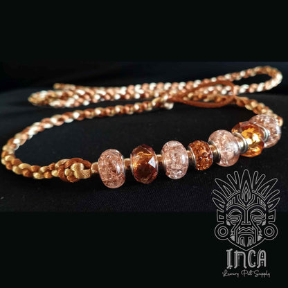 Guinzaglio da Show INCA LUXURY - In Raso Bronzo e Oro, con perle e asola per collare - 135 cm