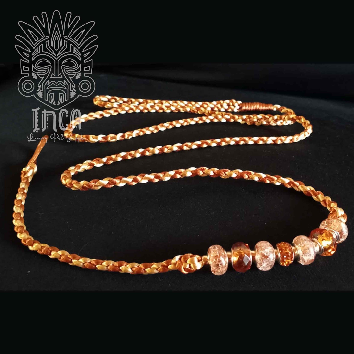 Guinzaglio da Show INCA LUXURY - In Raso Bronzo e Oro, con perle e asola per collare - 135 cm