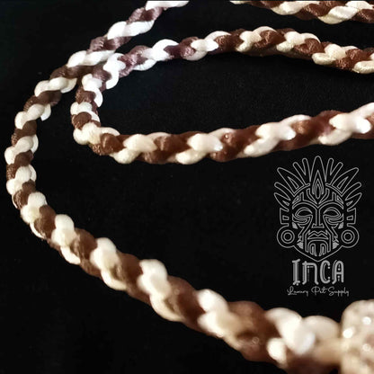 Guinzaglio da Show INCA LUXURY - In Raso Marrone Mocha e Bianco Panna, con perle e asola per collare - 125 cm
