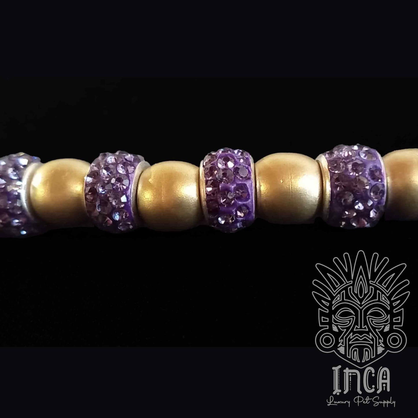 Guinzaglio da Show INCA LUXURY - In Raso Viola e Oro, con perle e asola per collare - 125 cm