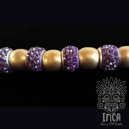 Guinzaglio da Show INCA LUXURY - In Raso Viola e Oro, con perle e asola per collare - 125 cm