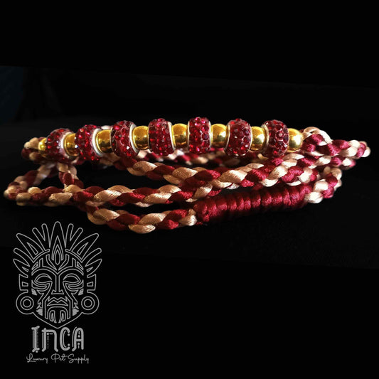 Guinzaglio da Show INCA LUXURY - In Raso Rame e Oro, con perle e asola per collare - 130 cm
