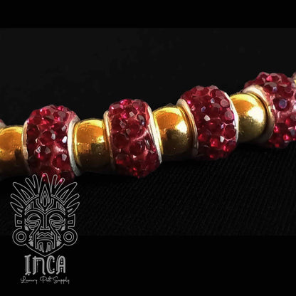 Guinzaglio da Show INCA LUXURY - In Raso Rame e Oro, con perle e asola per collare - 130 cm