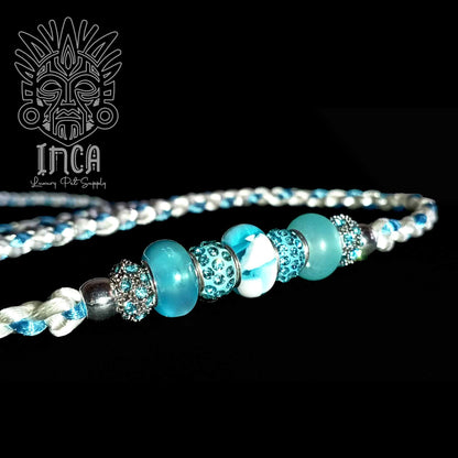 Guinzaglio da Show INCA LUXURY - In Raso Bianco e Azzurro, con perle e asola per collare - 135 cm