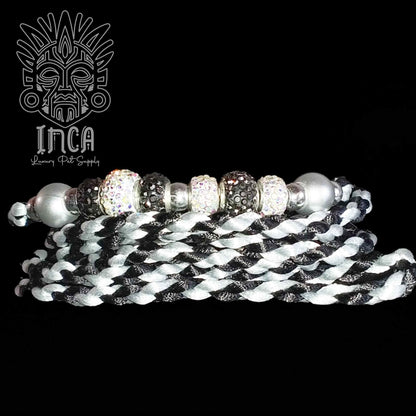 Guinzaglio da Show INCA LUXURY - In Raso Nero e Argento, con perle e asola per collare - 130 cm