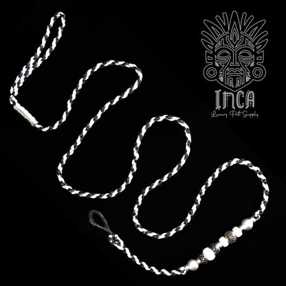 Guinzaglio da Show INCA LUXURY - In Raso Nero e Argento, con perle e asola per collare - 130 cm
